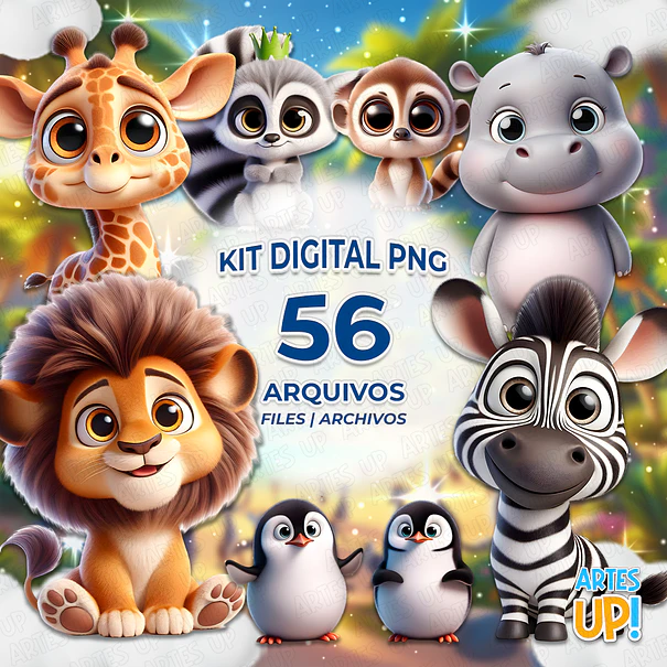 Kit Digital PNG Madagascar Clipart Cute 3D 1