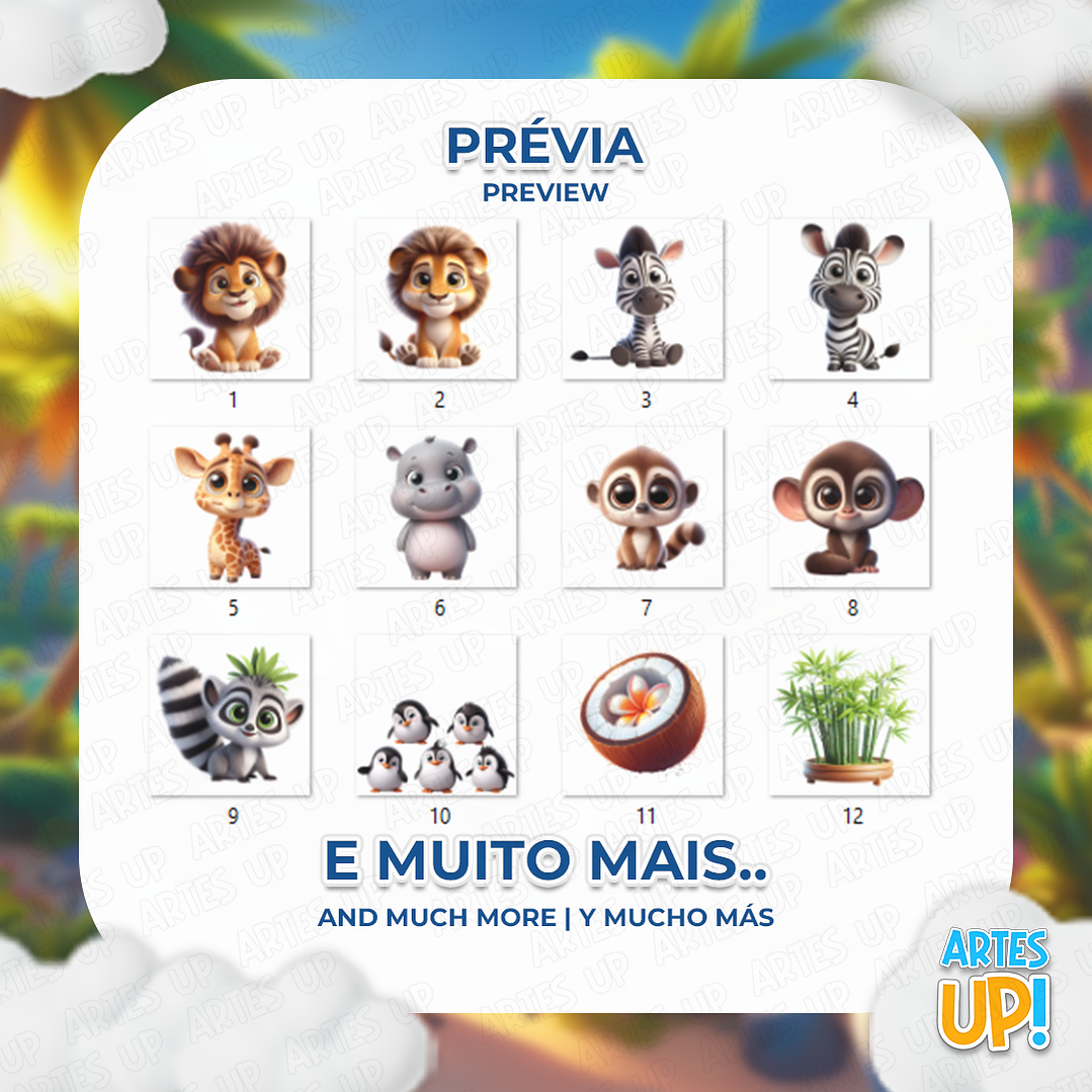 Kit Digital PNG Madagascar Clipart Cute 3D 2