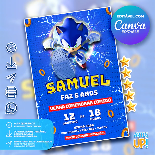 Convite Aniversário Sonic 1