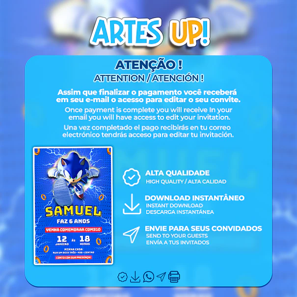 Convite Aniversário Sonic 2
