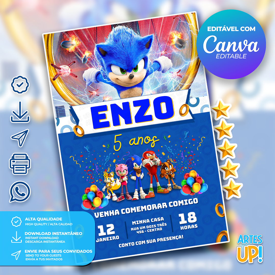 Convite Aniversário Sonic 1