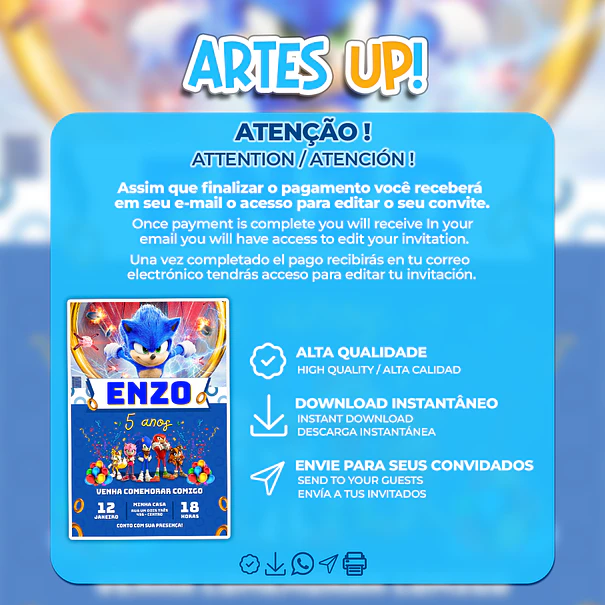 Convite Aniversário Sonic 2