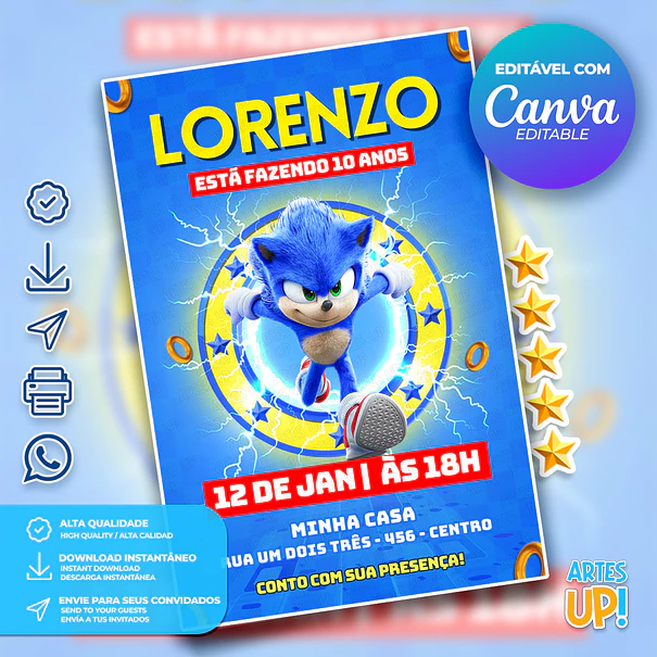 Convite Aniversário Sonic 1