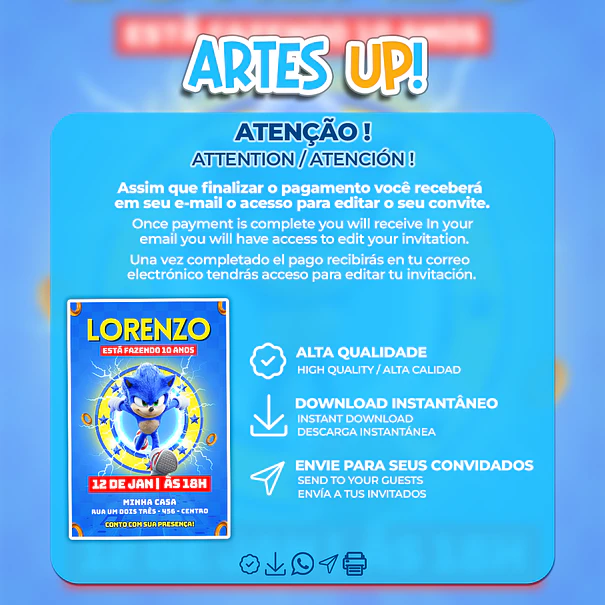 Convite Aniversário Sonic 2