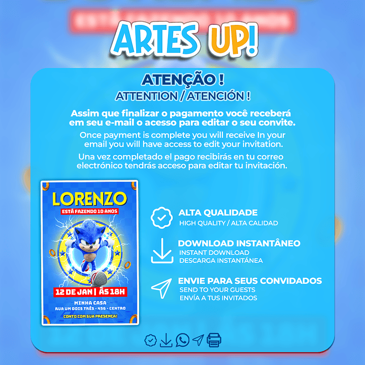 Convite Aniversário Sonic 2