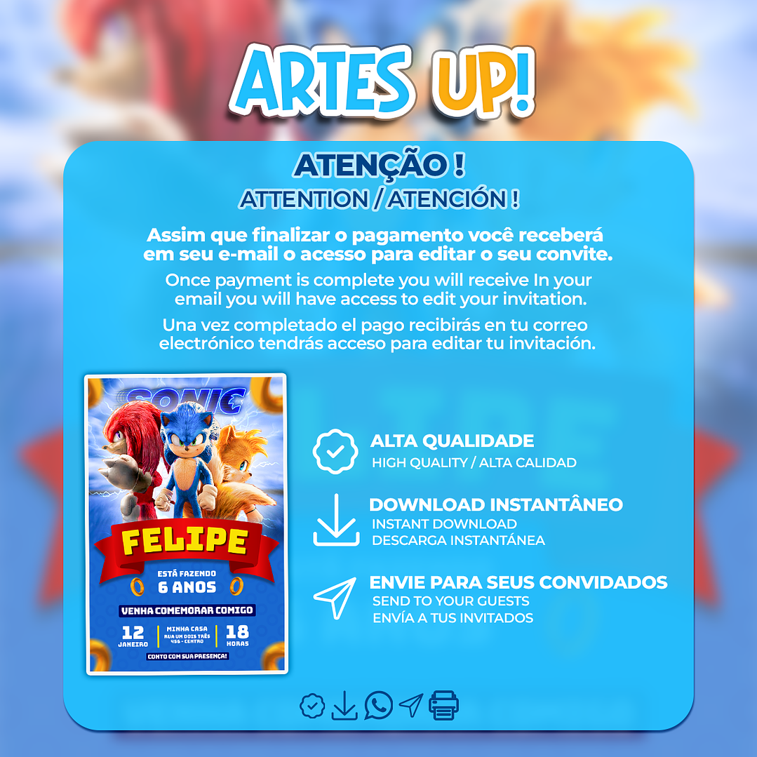 Convite Aniversário Sonic 2