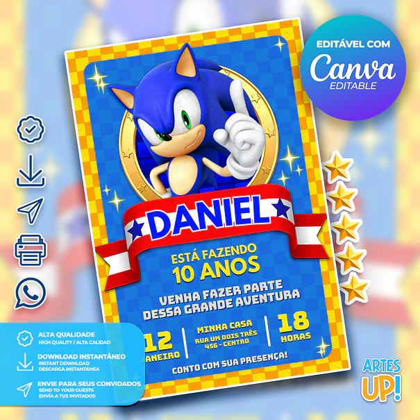 Convite Aniversário Sonic 1