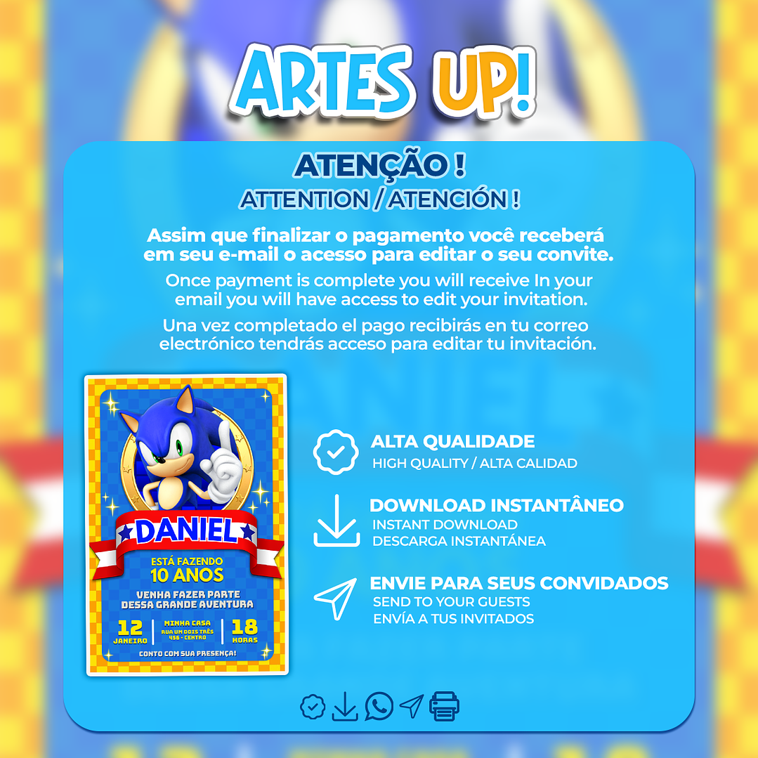 Convite Aniversário Sonic 2