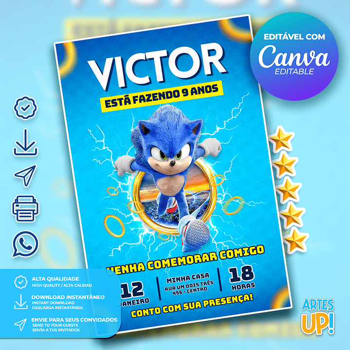 Convite Aniversário Sonic 1