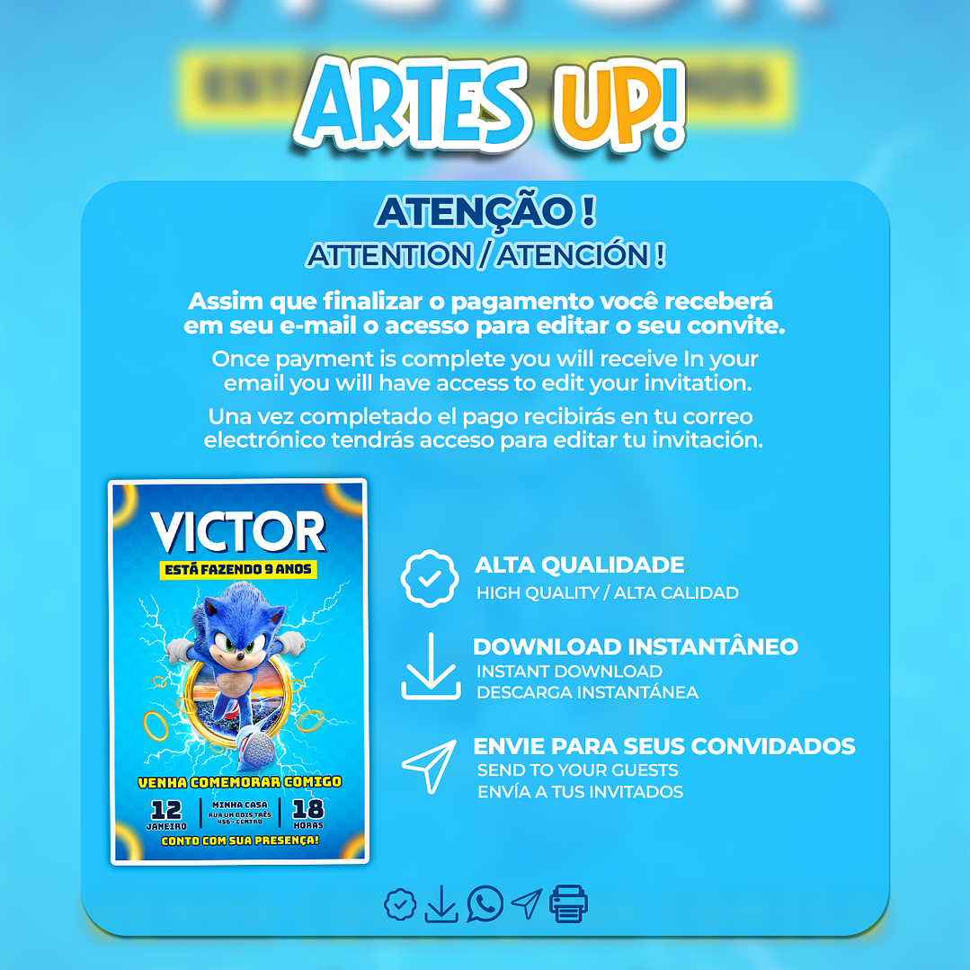 Convite Aniversário Sonic 2