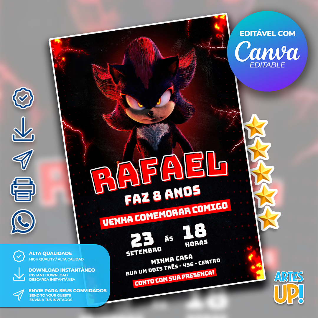 Convite Aniversário Shadow Sonic 1