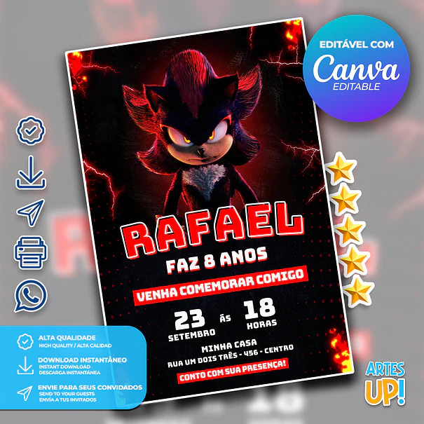 Shadow Sonic Birthday Invitation 1