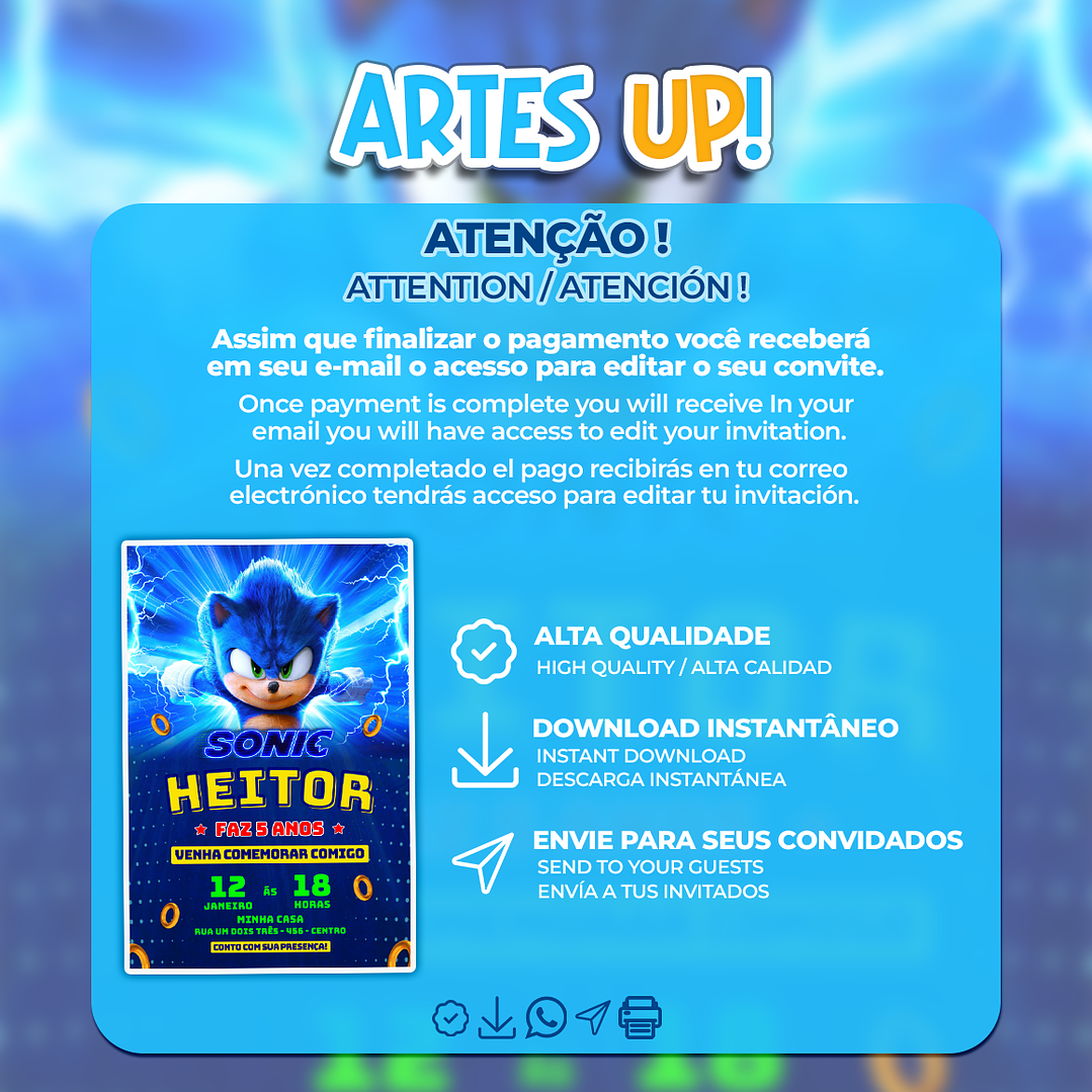 Convite Aniversário Sonic 2