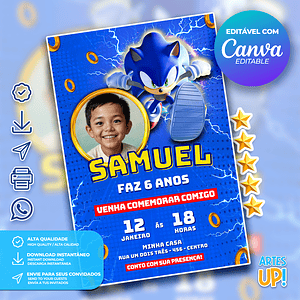 Invitación de cumpleaños de Sonic con foto
