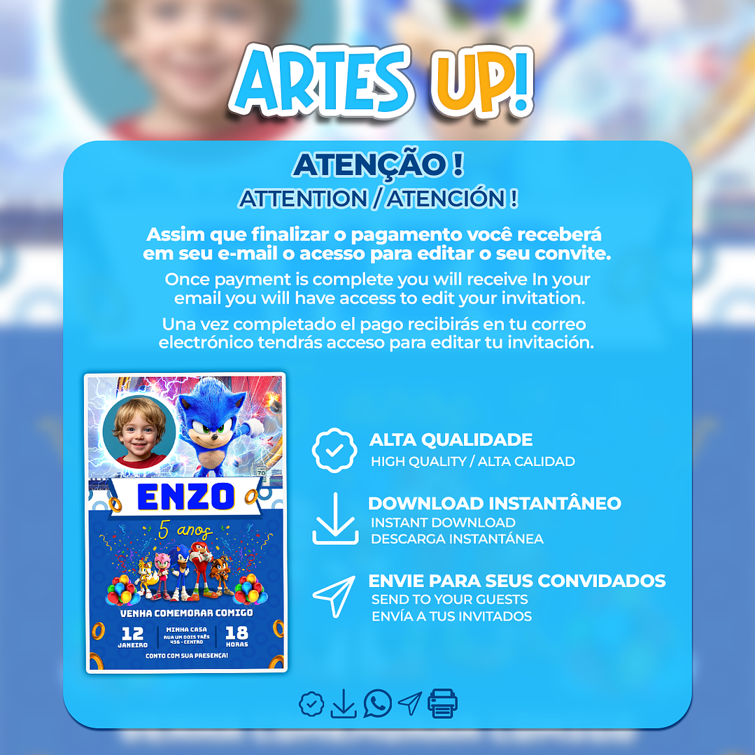 Convite Aniversário Sonic com foto 2
