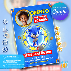 Invitación de cumpleaños de Sonic con foto