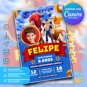 Invitación de cumpleaños de Sonic con foto