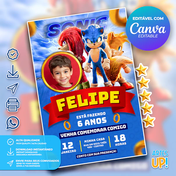 Sonic Birthday Invitation with Photo 1