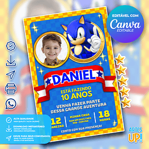 Invitación de cumpleaños de Sonic con foto