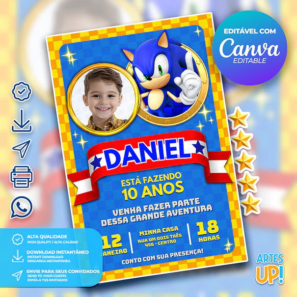 Sonic Birthday Invitation with photo 1
