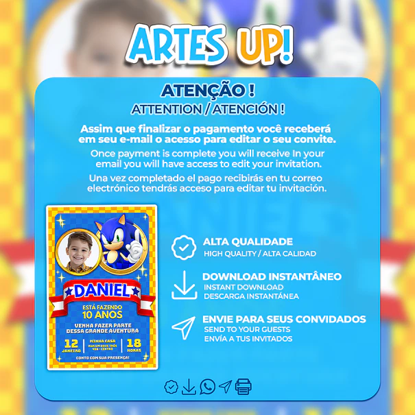 Sonic Birthday Invitation with photo 2