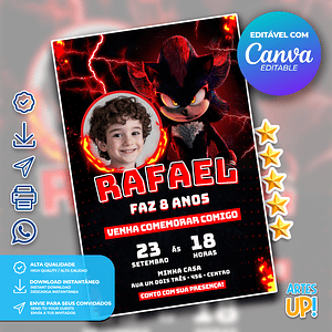 Invitación de cumpleaños de Shadow Sonic con foto