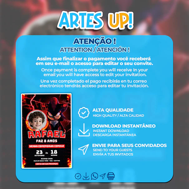 Invitación de cumpleaños de Shadow Sonic con foto 2