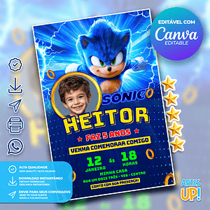 Invitación de cumpleaños de Sonic con foto