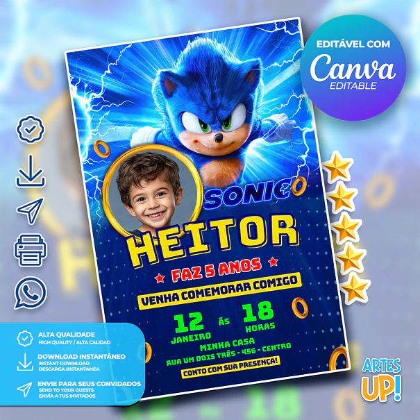 Sonic Birthday Invitation with photo 1
