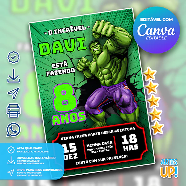 Invitación de cumpleaños de El increíble Hulk 1