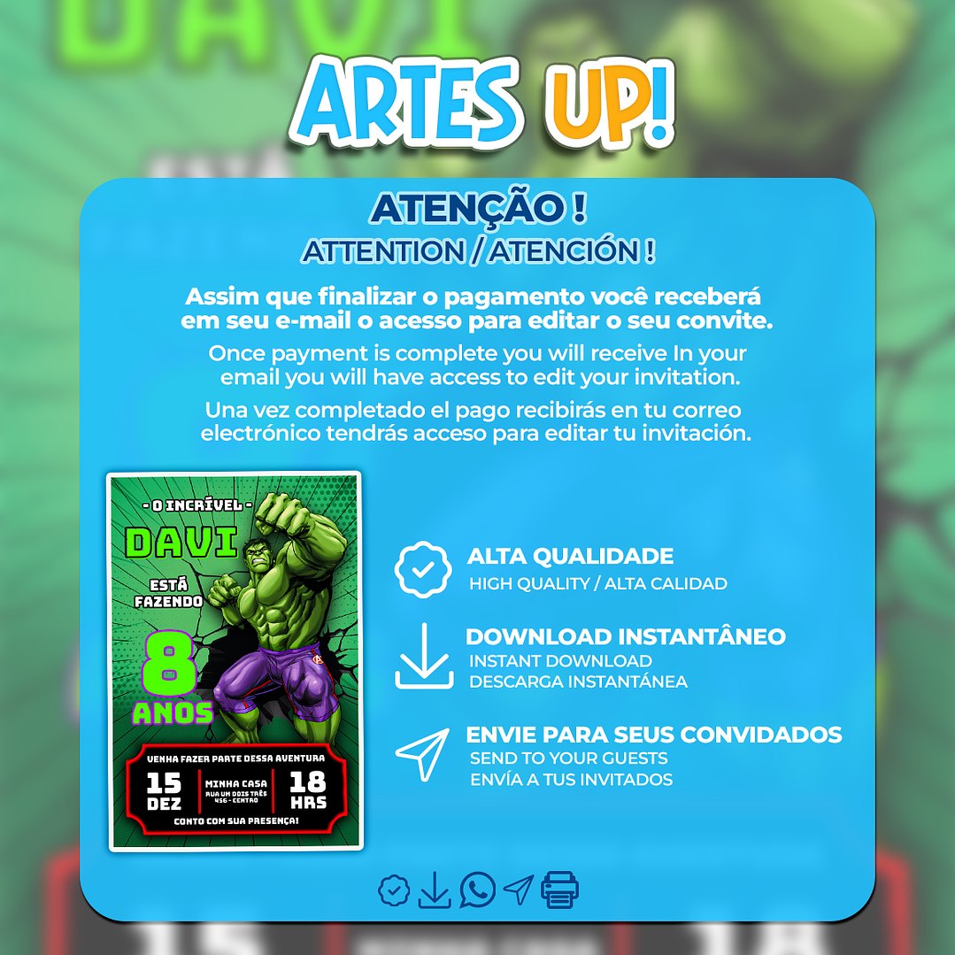 Convite Aniversário O Incrível Hulk 2