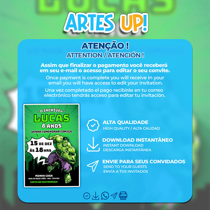 Convite aniversário O Incrível Hulk 2