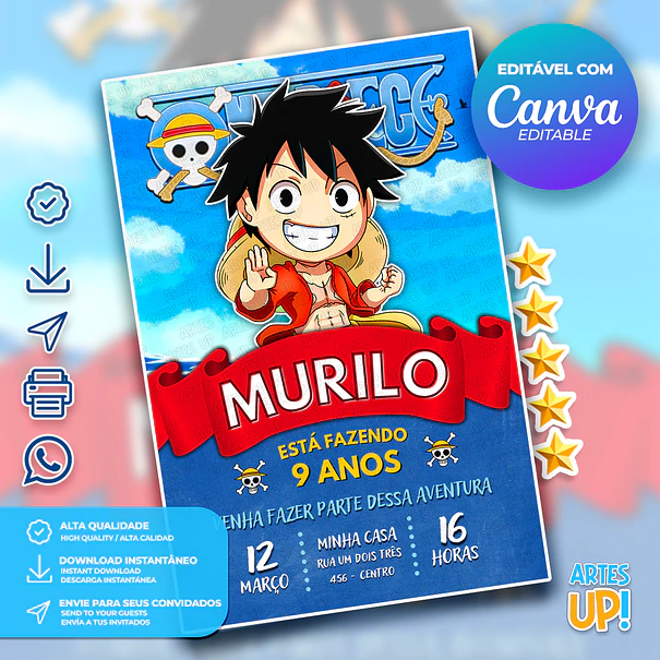 Convite Aniversário One Piece 1