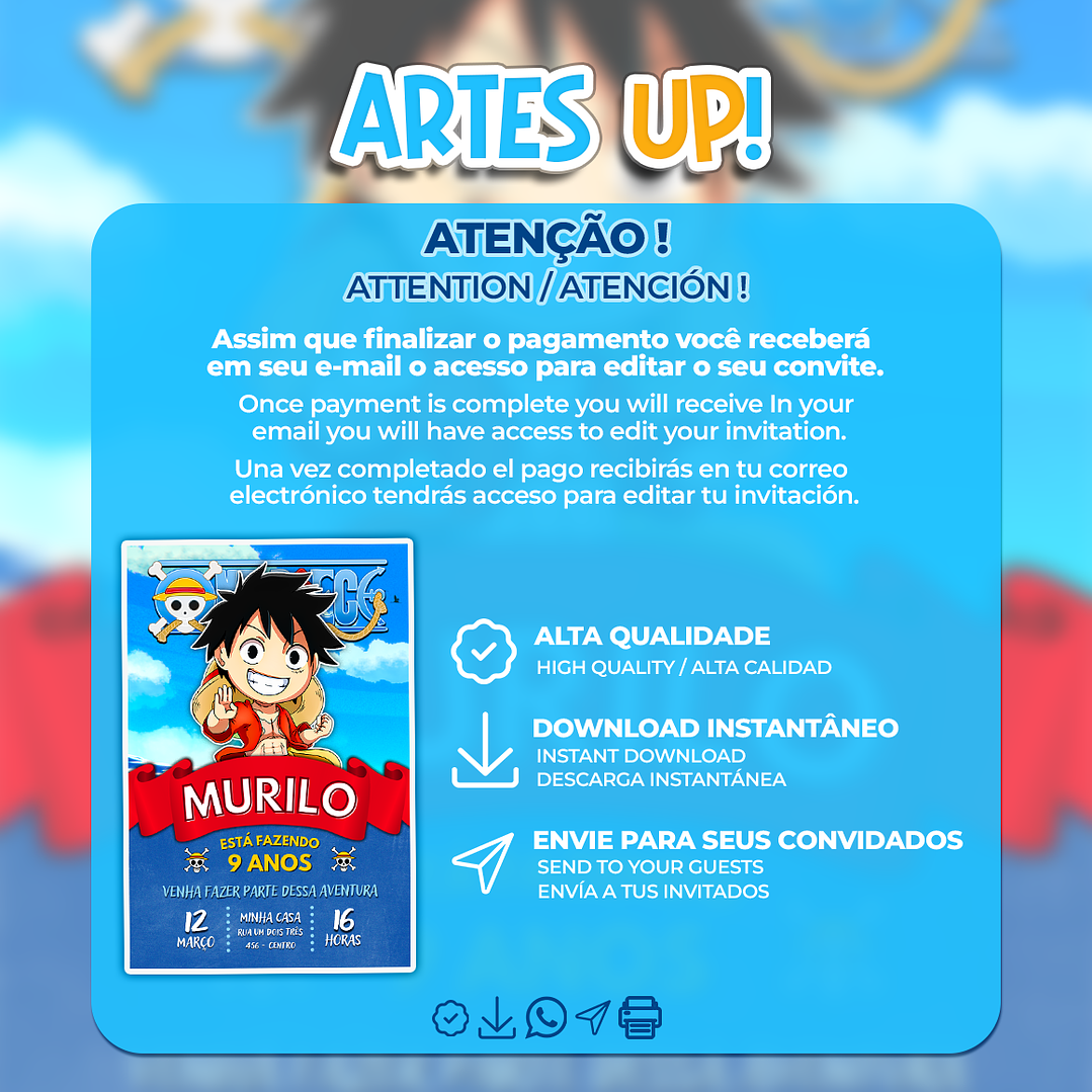 Convite Aniversário One Piece 2