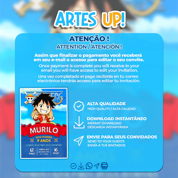 Convite Aniversário One Piece 2