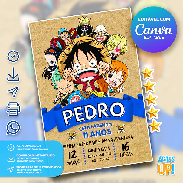 Convite Aniversário One Piece 1