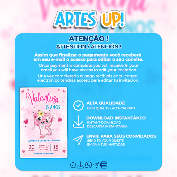 Convite Aniversário Angel aquarela 2