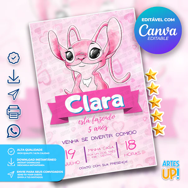Invitación de cumpleaños de ángel en acuarela  1