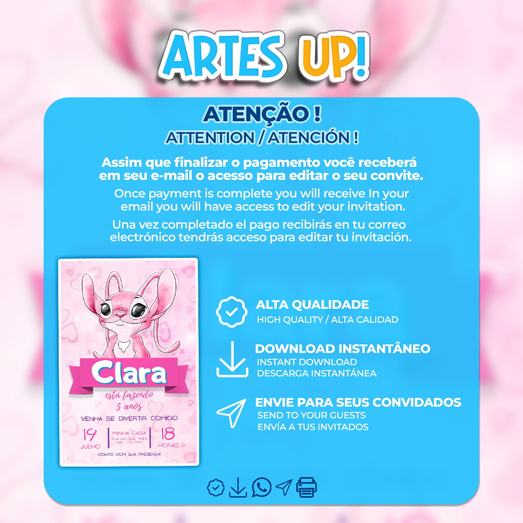 Convite Aniversário Angel aquarela  2