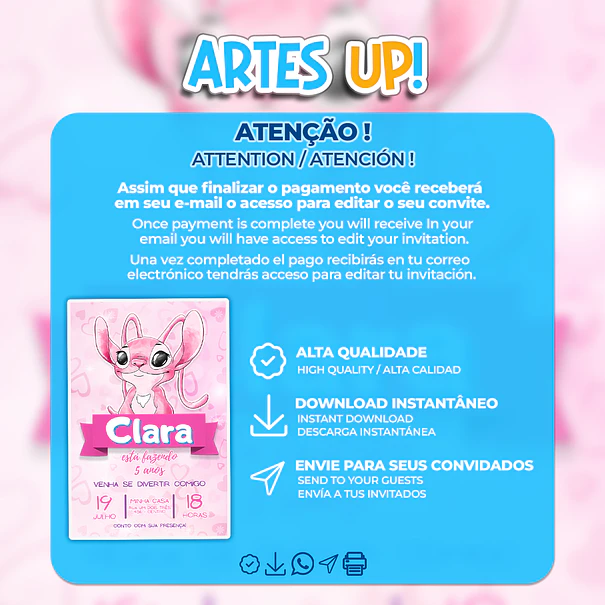 Invitación de cumpleaños de ángel en acuarela  2