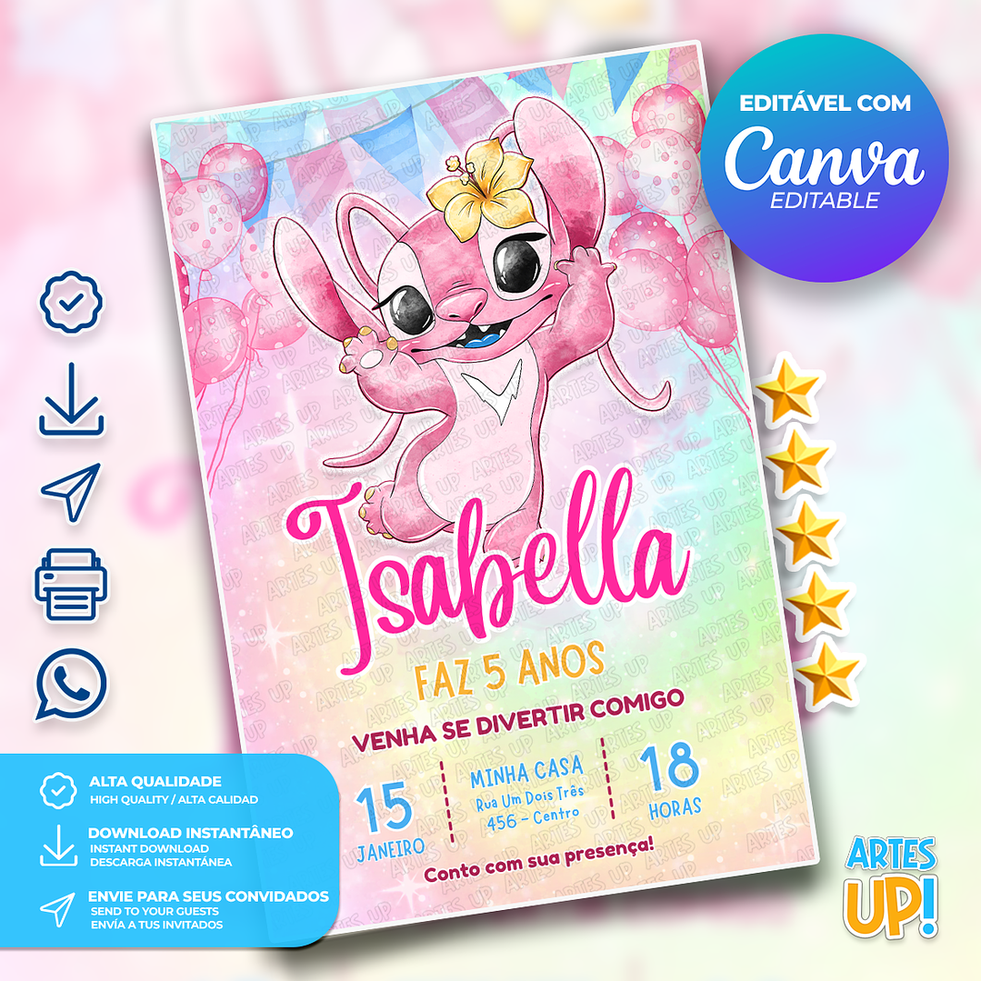 Convite Aniversário Angel aquarela 1