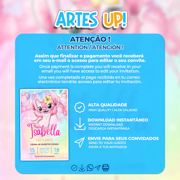 Invitación de cumpleaños de ángel en acuarela 2