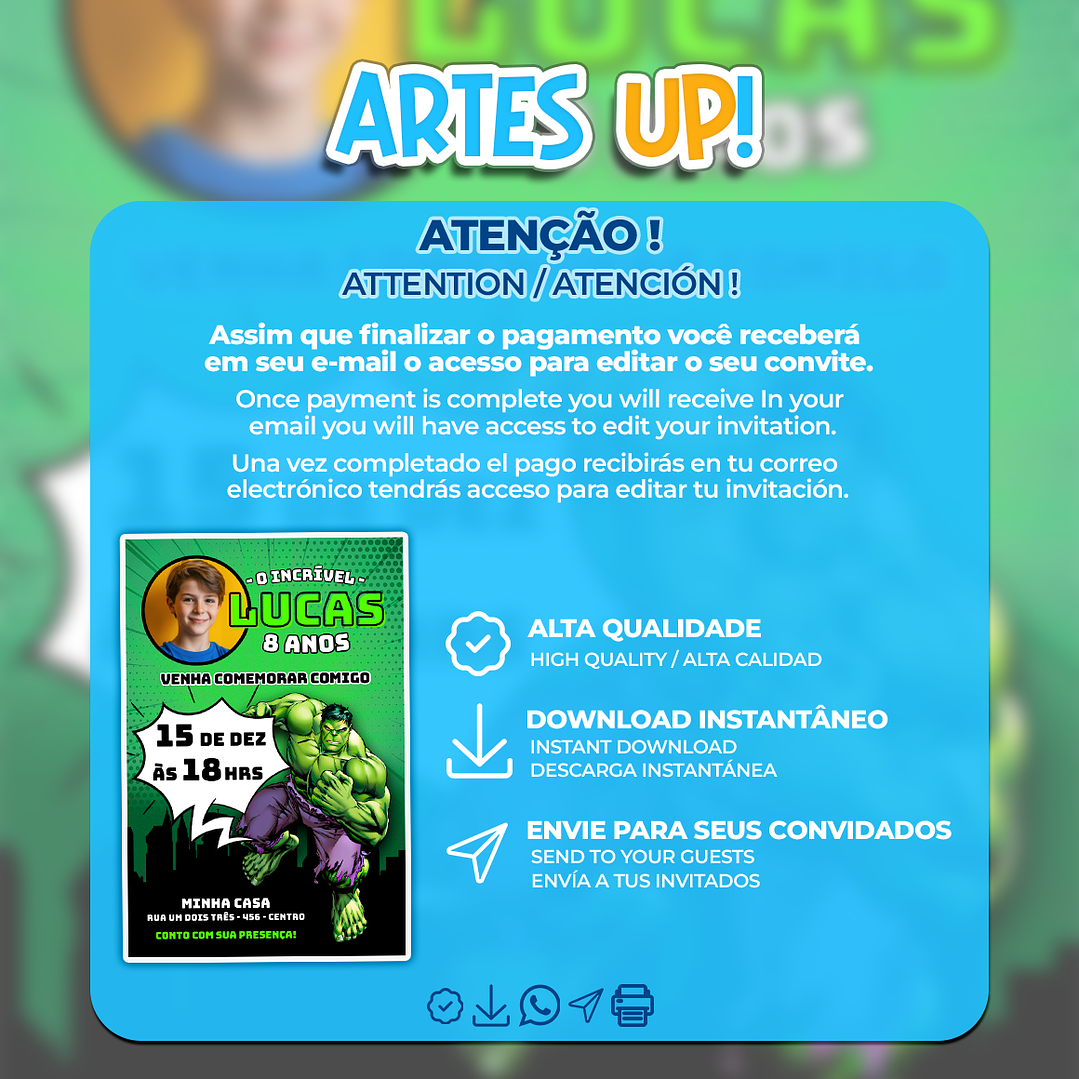 Convite Aniversário Hulk com foto 2