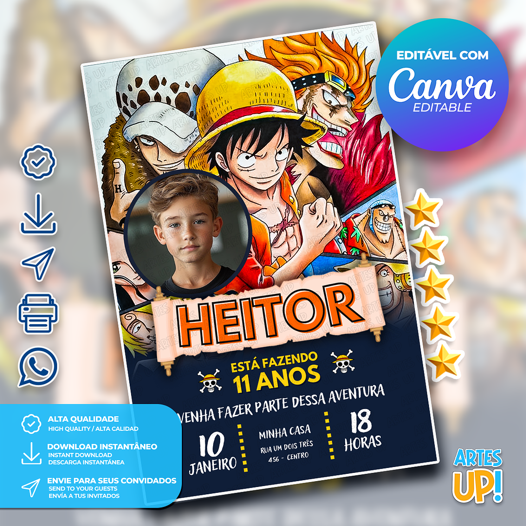Convite Aniversário One Piece com foto 1