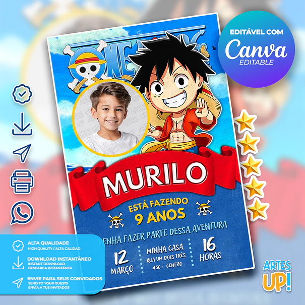 Convite Aniversário One Piece com foto 1
