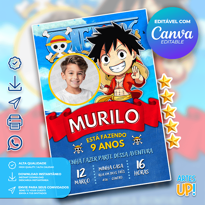 Convite Aniversário One Piece com foto 1