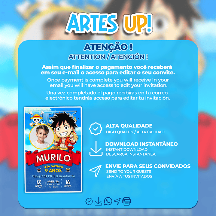 Convite Aniversário One Piece com foto 2
