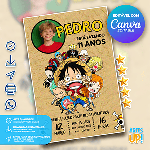 Invitación de cumpleaños de One Piece con foto
