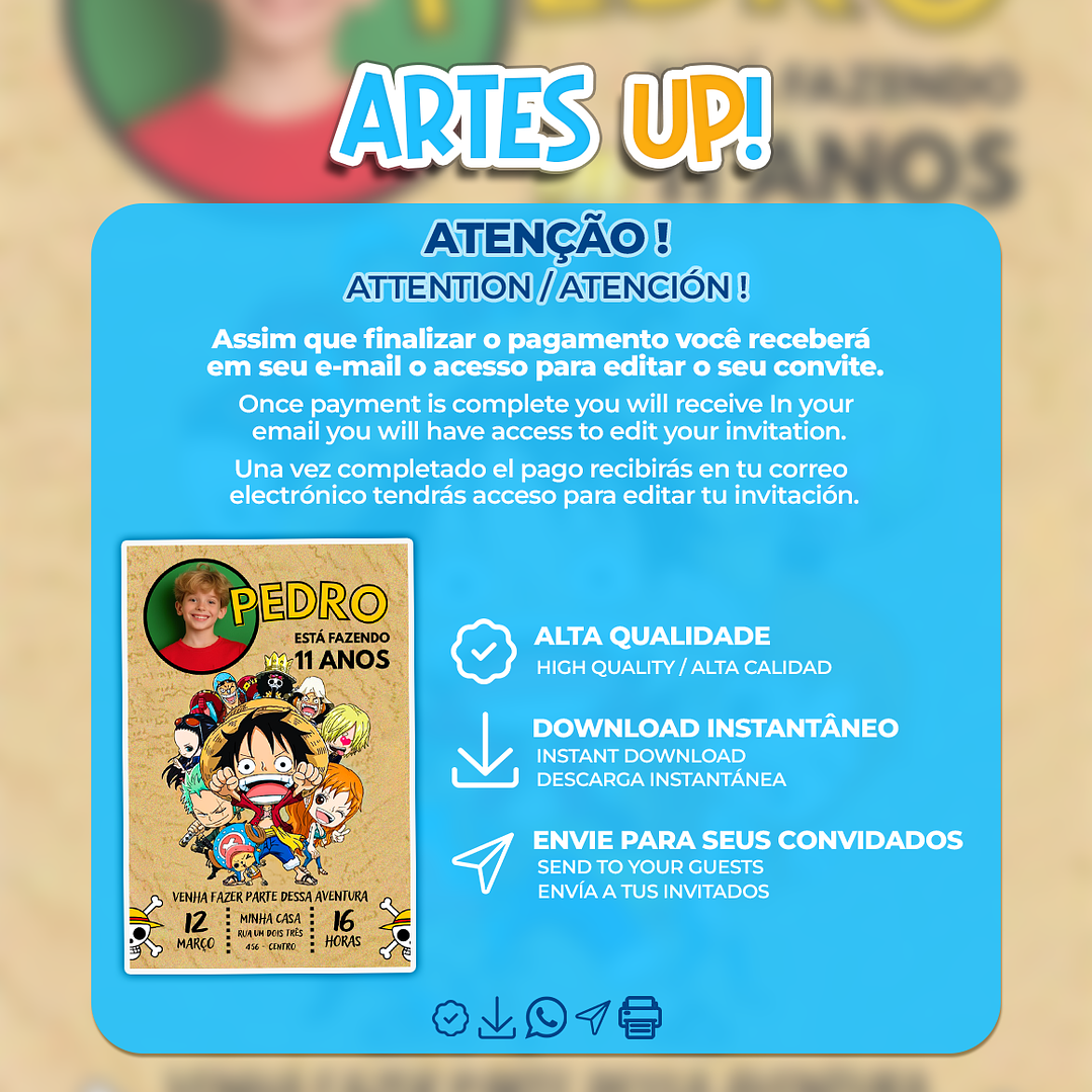 Convite Aniversário One Piece com foto 2