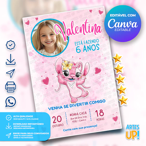 Watercolor Angel Birthday Invitation with Photo 1